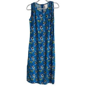 Disney Parks Minnie Mouse Blue Tropical Hawaiian Maxi Dress Sleeveless Size S